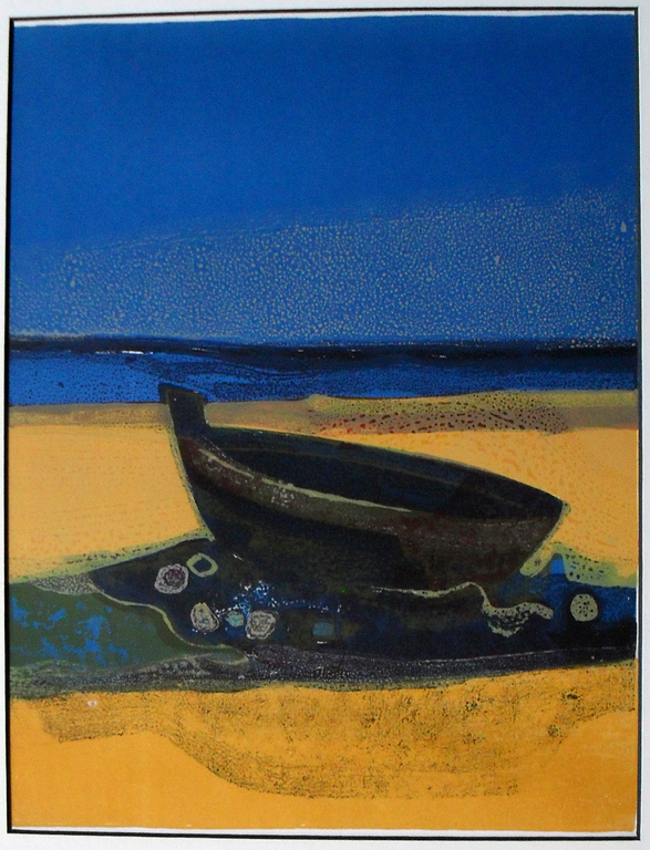 Andrè Minaux - Boot op het strand - orginal Mourlot kleurlithografie uit 1968 verkocht voor € 58!
