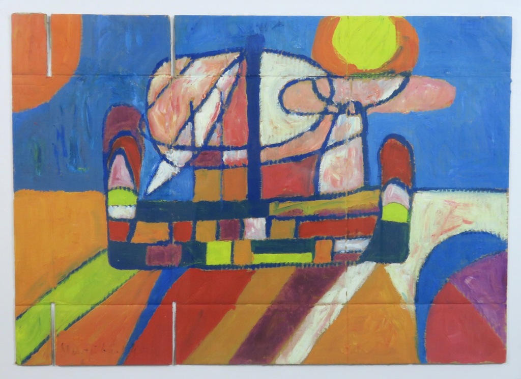 Meertje Kaal: Acryl en olieverf op karton, Odysseus boot - Ingelijst kopen? Bied vanaf 35!