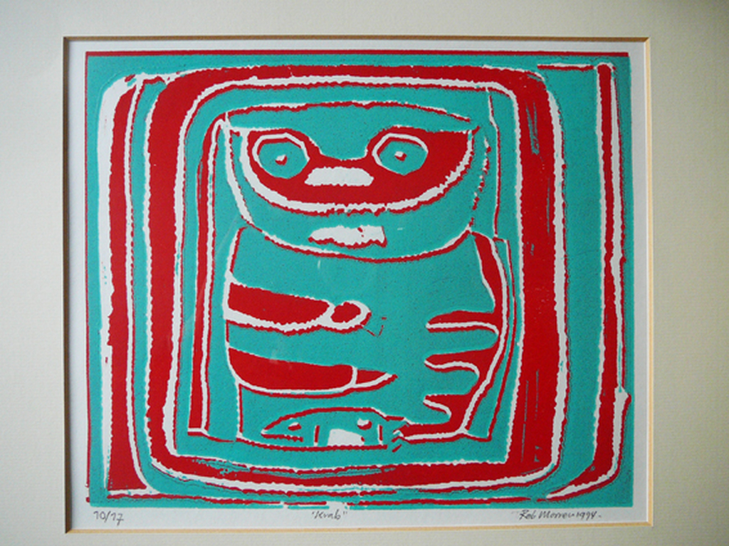 Rob Morren: 'Krab' (linosnede 1994) kopen? Bied vanaf 65!