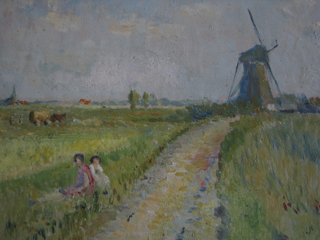 Jan v Herwijnen olieverf Bergense School "Molen Uitgeest" 1920 verkocht voor € 160!