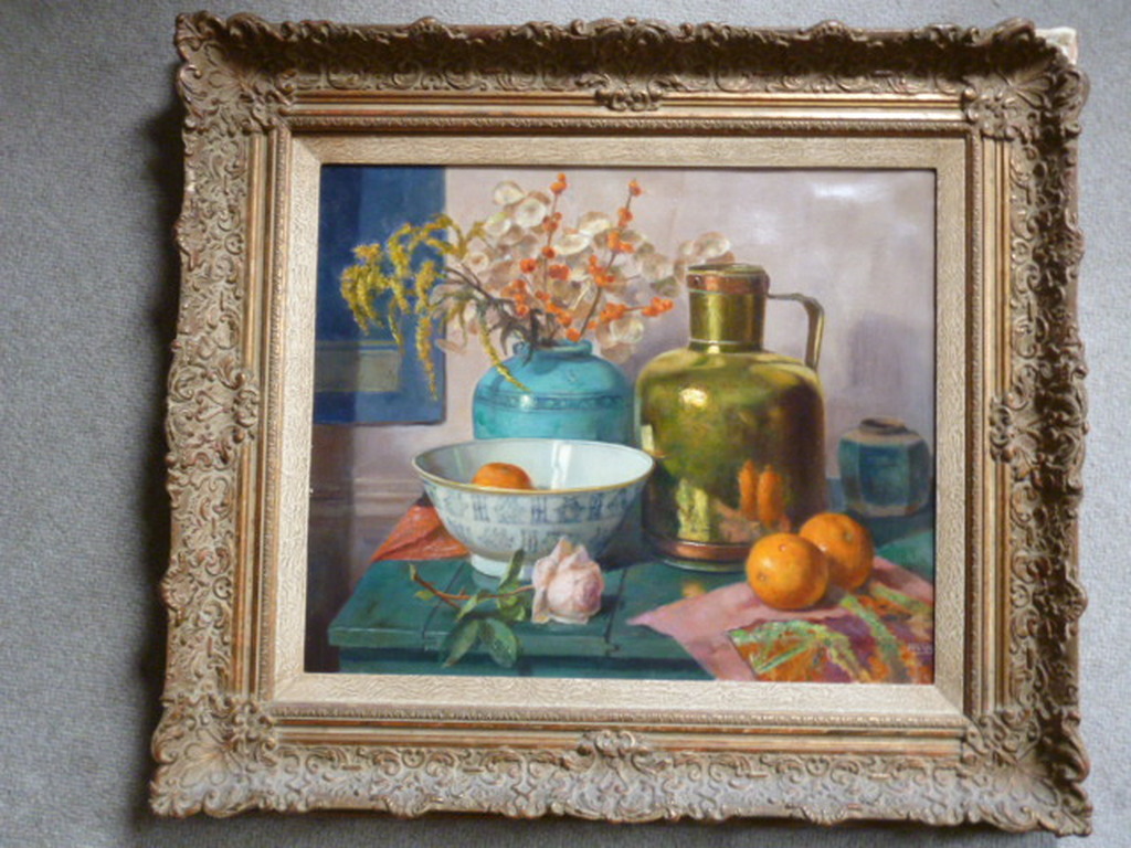 Anton Funke - olieverf - Stilleven op groene tafel kopen? Bied vanaf 270!