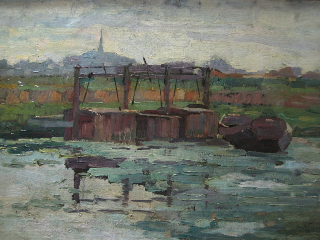 Anton Smeerdijk 1885-1965 olieverf "Vischkaren bij Kortenhoef" luminisme 1920 kopen? Bied vanaf 1!