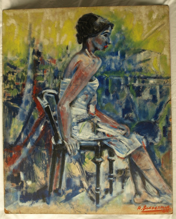 Arnold Sonderman : Olieverf op board – Vrouw op stoel – gesigneerd – 1964 kopen? Bied vanaf 50!