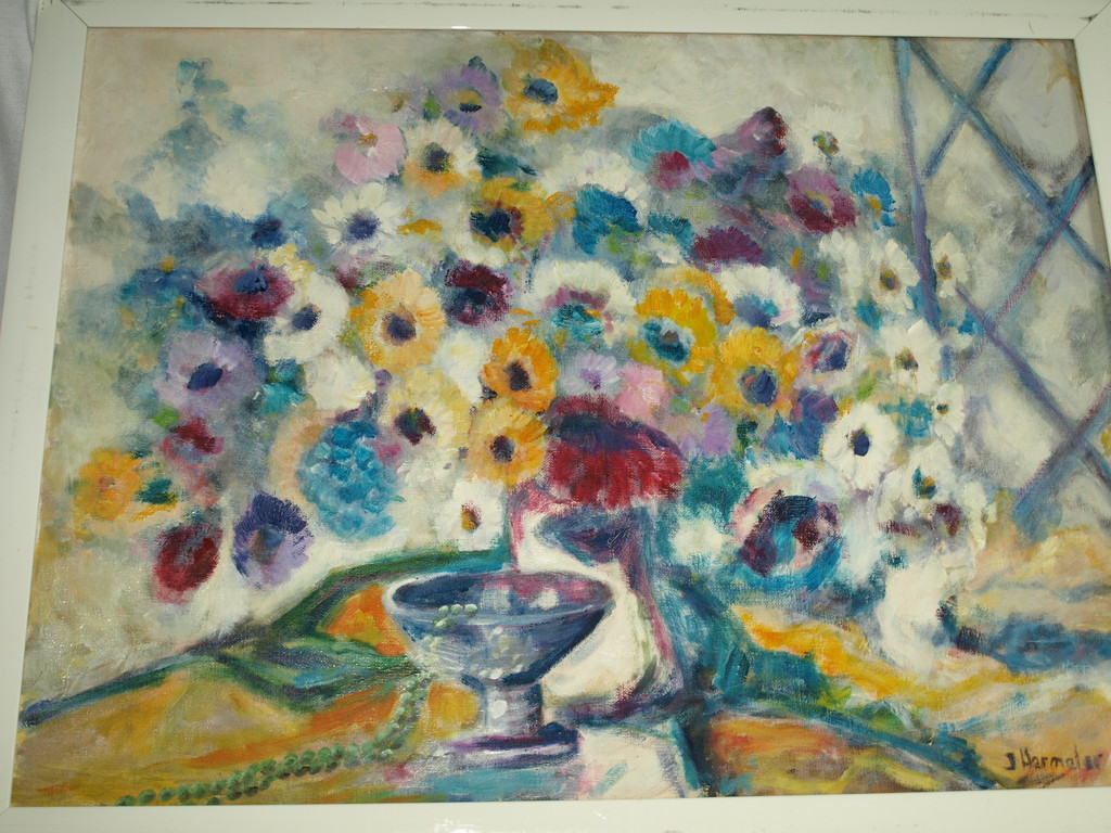 Jan Hermeler : Acrylverf op doek – Stilleven bloemen – Gesigneerd & ingelijst kopen? Bied vanaf 1!