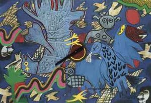 Corneille - Corneille - Collage met litho en klok op board - UNICA kopen? Bied vanaf 400!