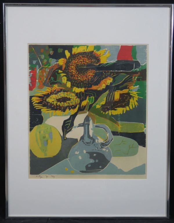 Vincent van Ojen: Lino, Vaas met zonnebloemen - Ingelijst verkocht voor € 45!