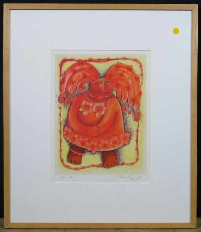 Sabine Tuchel: Zeefdruk, Oranje vleugels - Ingelijst kopen? Bied vanaf 1!