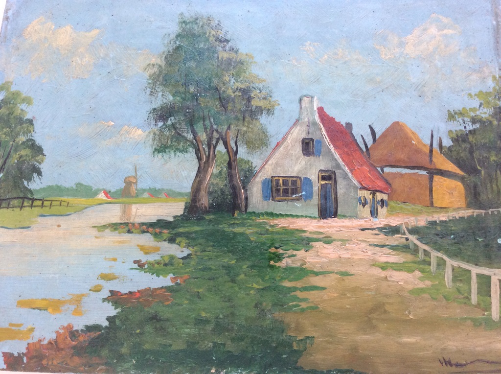 Onduidelijk gesigneerd klein schilderijtje waterverf op vezelhout kopen? Bied vanaf 1!