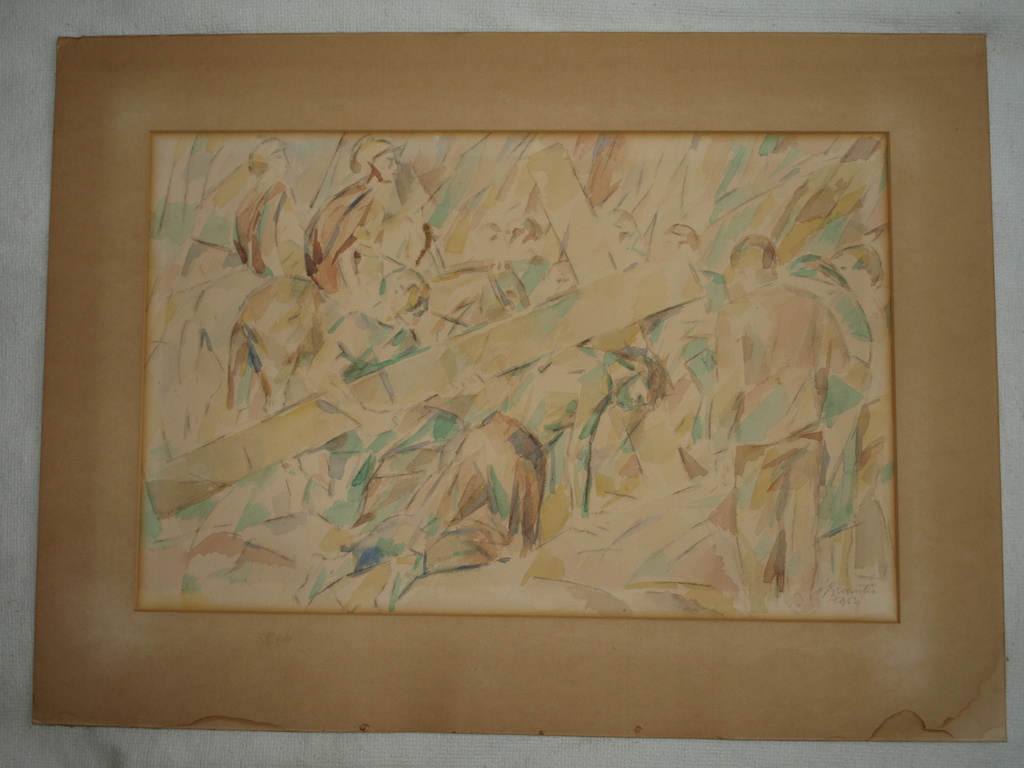 Religieuze kunst - Aquarel – Kruisgang Jezus  – Gesigneerd – 1953 kopen? Bied vanaf 50!