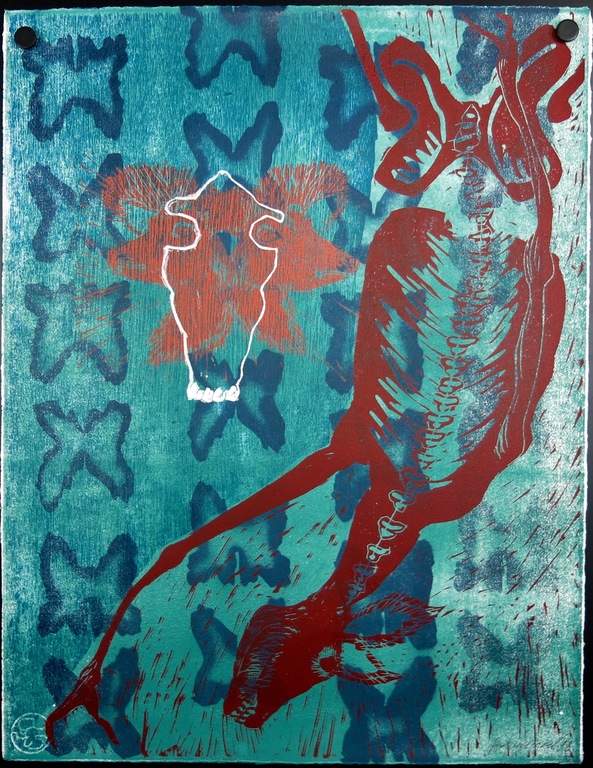 Angelique van Wesemael: Houtsnede en lino op papier, Zonder titel verkocht voor € 50!