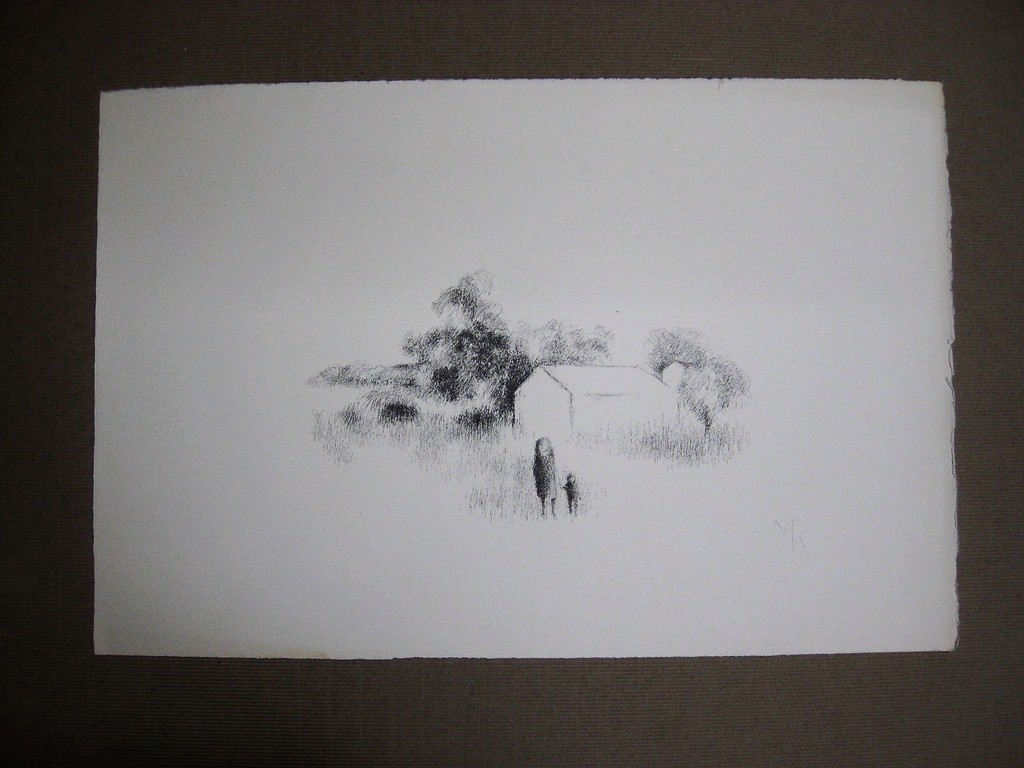 Mooi verstild grafisch werk Metten Koornstra gesigneerd Litho "moeder en kind"   kopen? Bied vanaf 1!