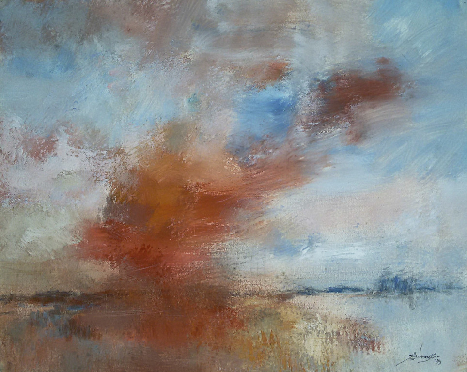 Jelle Hoogstra - Wolkenlucht boven water, gouache verkocht voor € 95!