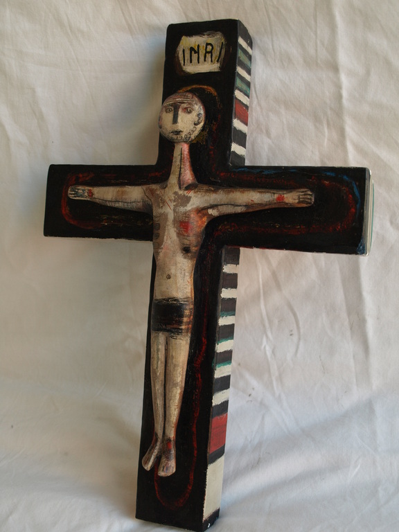 Pieter van Velzen : Hout en acrylverf , Kruisbeeld – gesigneerd – 1963 kopen? Bied vanaf 250!