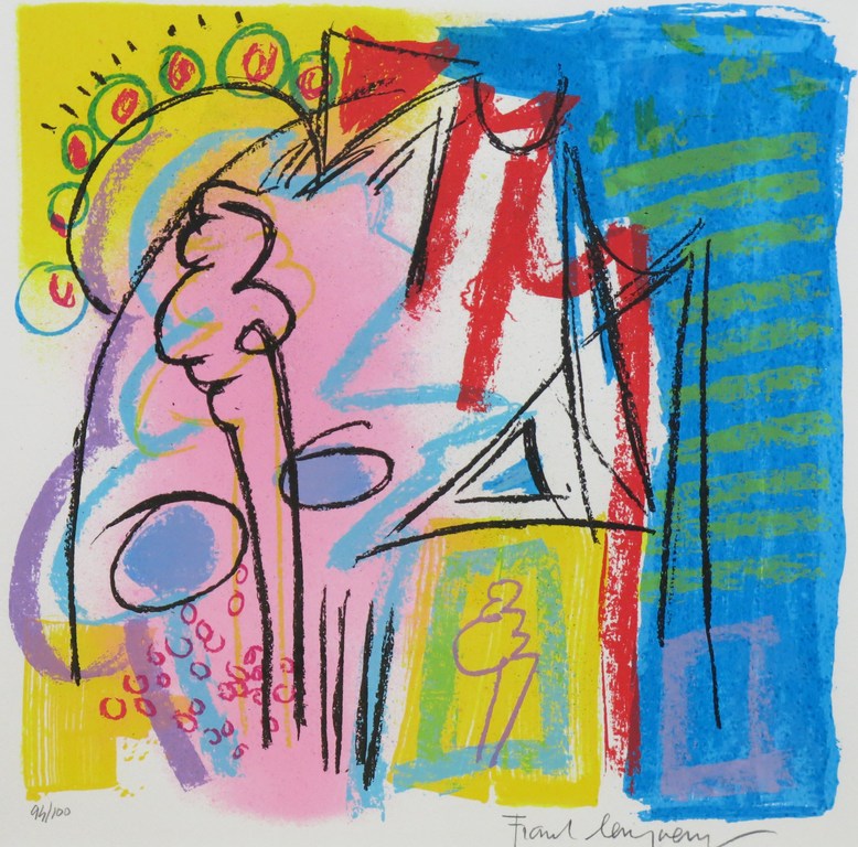 Frank Lengvenius: Zeefdruk, Kleurrijke voorstelling - Ingelijst verkocht voor € 35!