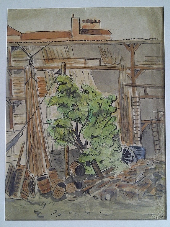 John RÃ¤decker, Aquarel/inkttekening, gesigneerd, 1929 verkocht voor € 165!