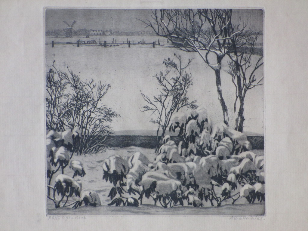 Arend Hendriks, Tuintje in de sneeuw, Ets kopen? Bied vanaf 40!