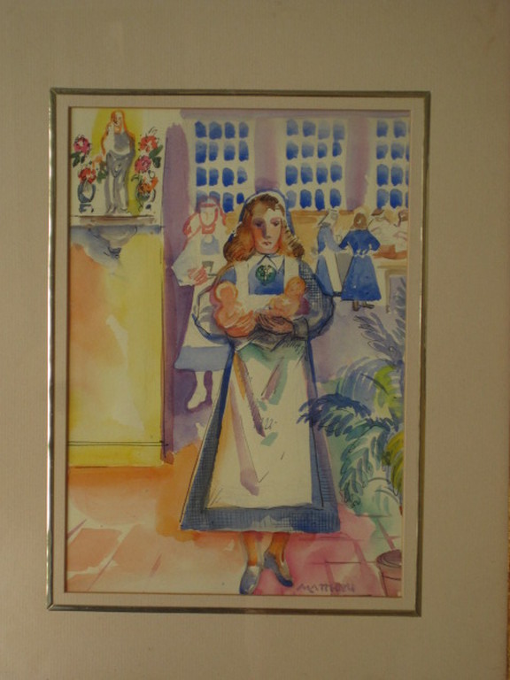 Matthieu Wiegman 1886-1971 Bergense School 1940 aquarel "Zusters van Maria" ges. verkocht voor € 160!