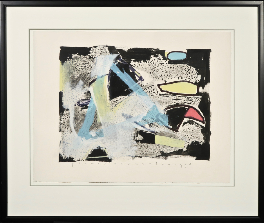 Pieter Vermeulen: Gemengde techniek op papier, Zonder titel - Ingelijst verkocht voor € 50!