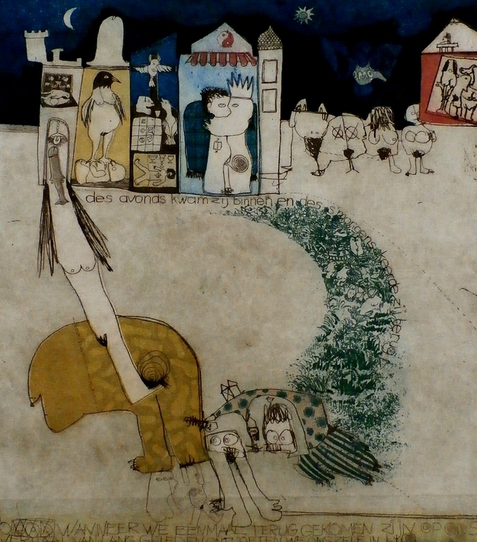 Michel van Overvoorde ets: Een nacht bij de koning - 1978 verkocht voor € 50!