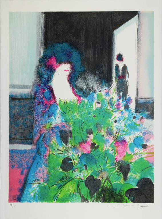 Claude Manoukian, lithografie, ‘Femme et fleurs‘, handgesigneerd kopen? Bied vanaf 50!