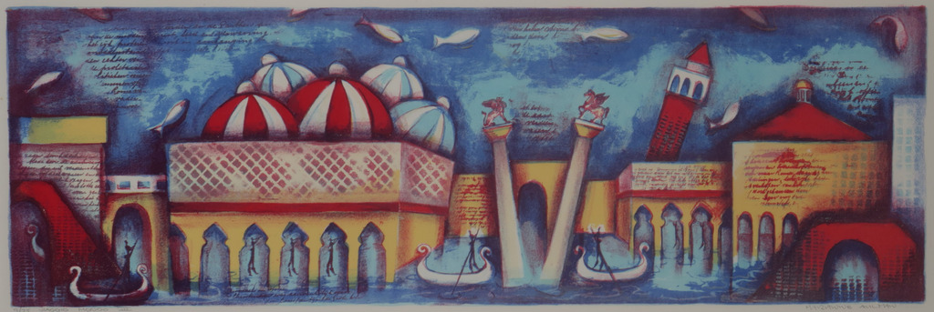 Marianne Aulman: Litho, Viaggio Mondo III - Ingelijst verkocht voor € 40!