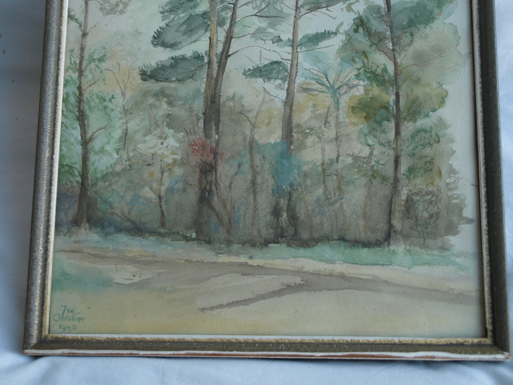 Onbekend : Aquarel, Bos – 1943 – gesigneerd en ingelijst kopen? Bied vanaf 1!