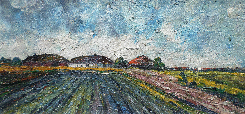 Peter van den Braken - Akkerland, olieverf op doek (ingelijst) verkocht voor € 250!