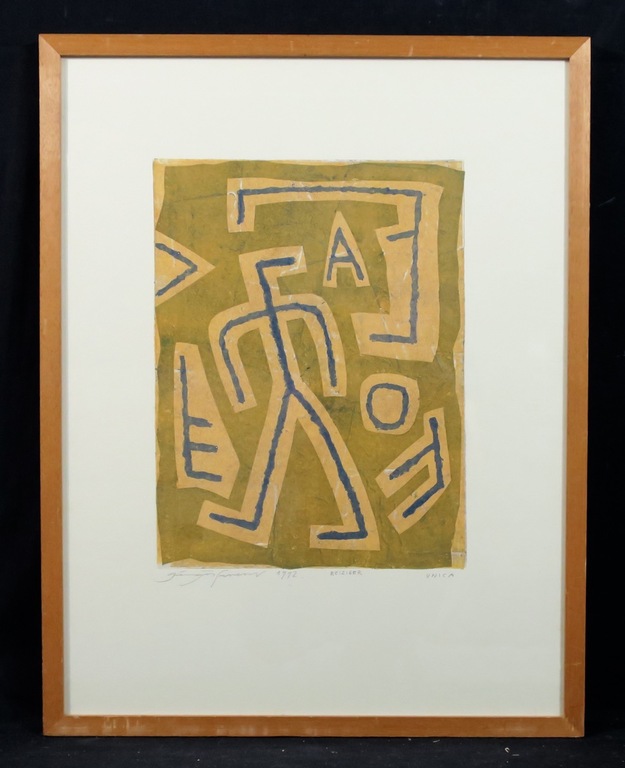 Ferenc Gogos: Houtsnede (Unicum), Reiziger - Ingelijst verkocht voor € 130!
