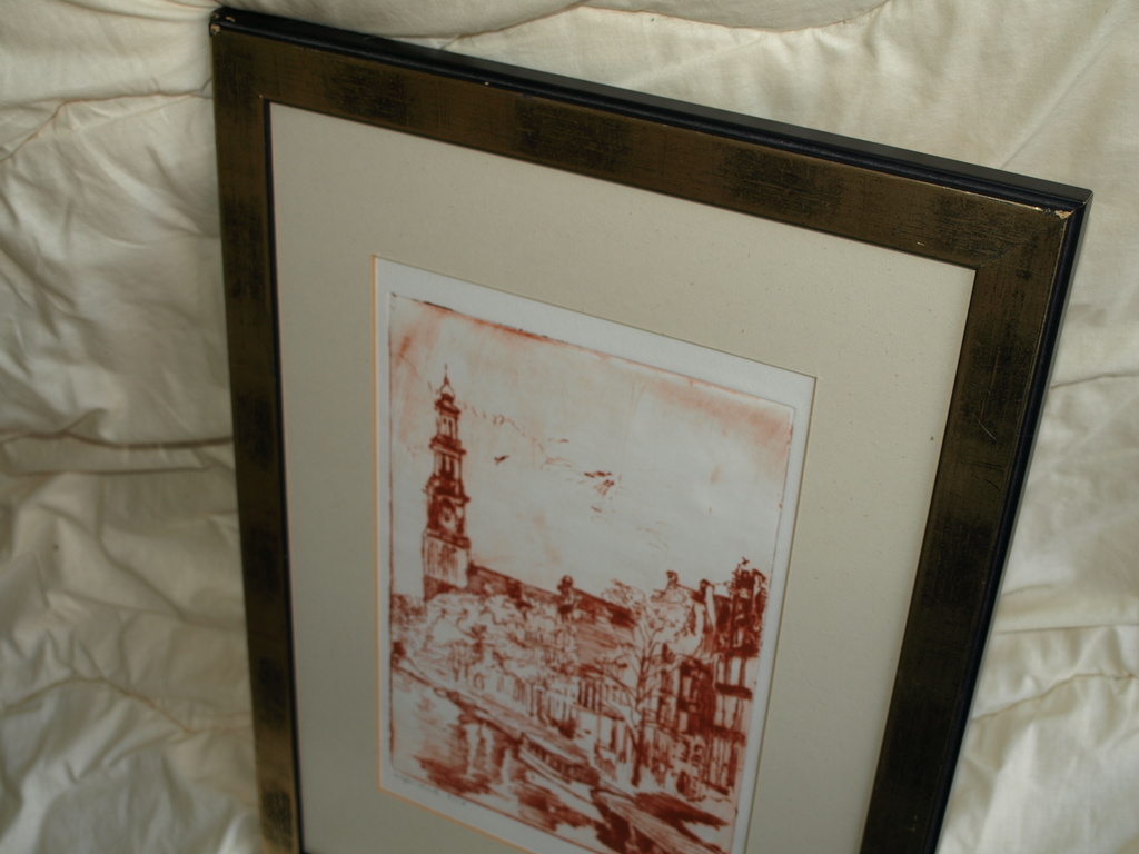 Rob Brandes (1939) : Ets- Westertoren Amsterdam – ingelijst– 1999- oplage 10 ex. kopen? Bied vanaf 50!