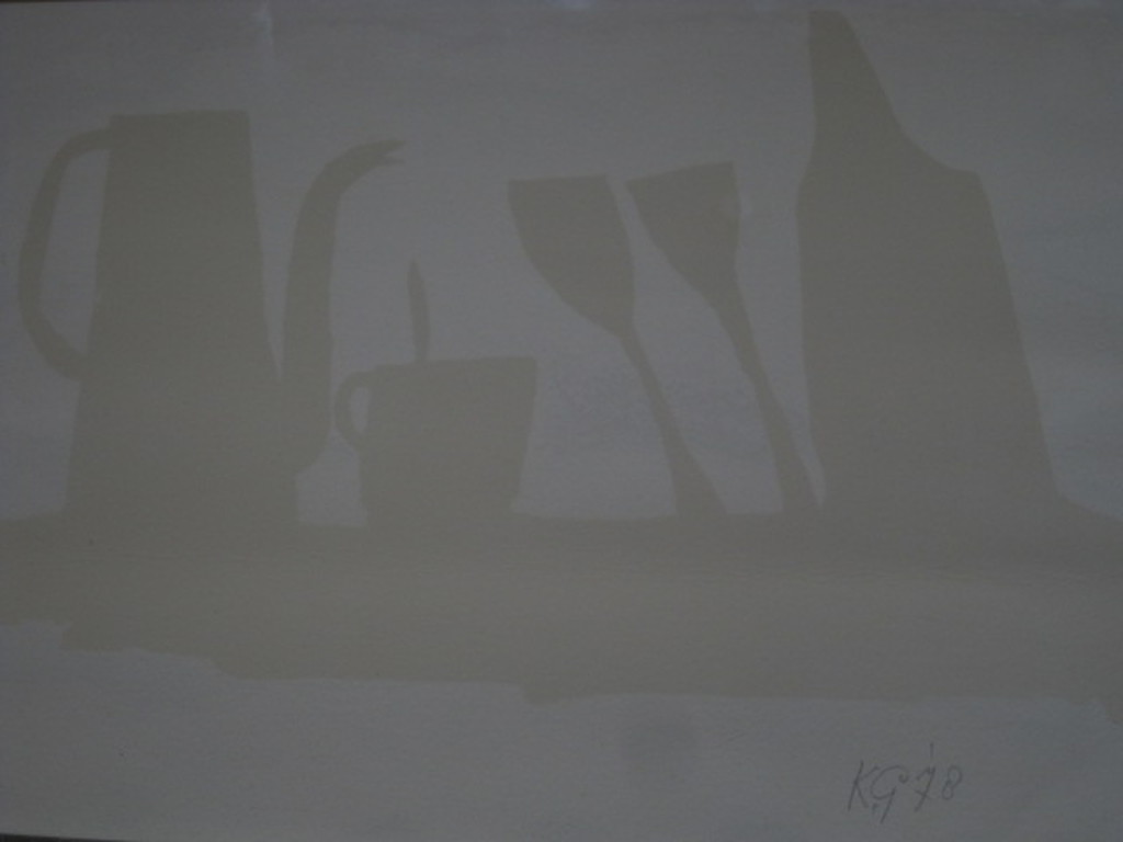 Klaas Gubbels (1934-) aquarel "koffiepot, wijnglazen en fles" gesigneerd K.G '78 kopen? Bied vanaf 1!