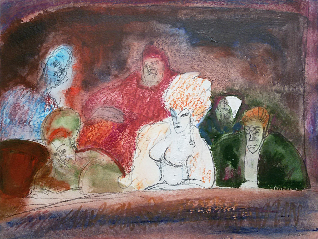 Luis Filcer - Theaterbalkon, gemengde techniek (mooi ingelijst) verkocht voor € 325!