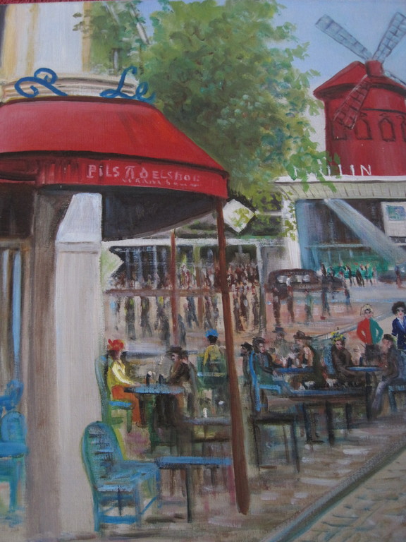 GROOT 1950 olieverf "Boulevard Clichy Moulin Rouge Parijs" gesigneerd  kopen? Bied vanaf 1!