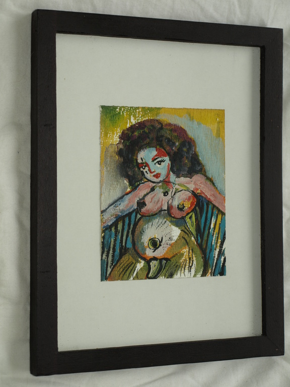 Kunstenaar onbekend : Gouache – Vrouw/Hond/Eend – Ingelijst- COBRA  kopen? Bied vanaf 1!