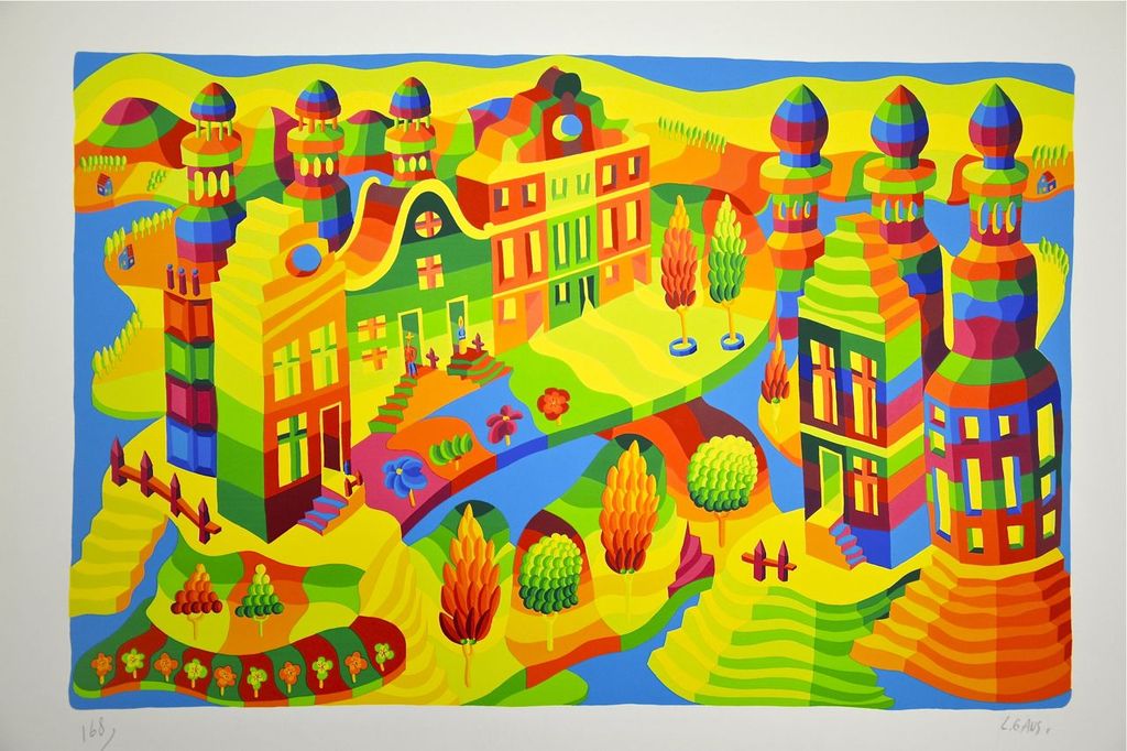 Louis Gans: Zeefdruk. Dorpsgezicht kopen? Bied vanaf 1!