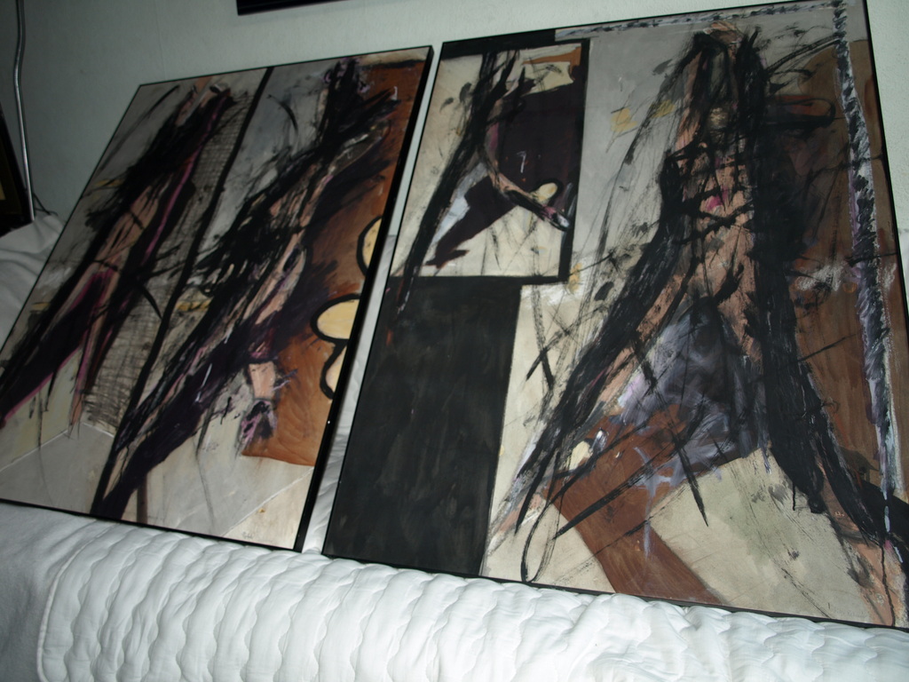 Peter Bakker – Olieverf op papier – Tweeluik - Seven More Days to Go - Gesigneerd - 1986 – Ingelijst, 2x 75x100 cm kopen? Bied vanaf 95!