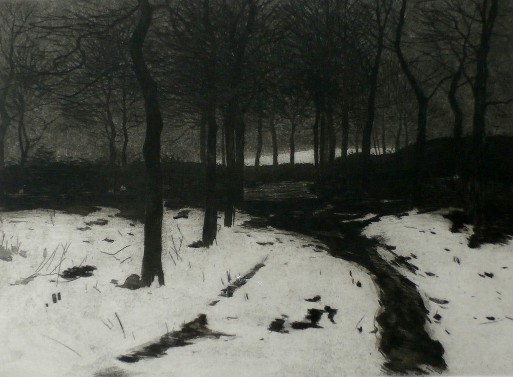 Willem Witsen - ets/aquatint: besneeuwd bospad - 1908 Grafiek - Handgesigneerd verkocht voor € 550!