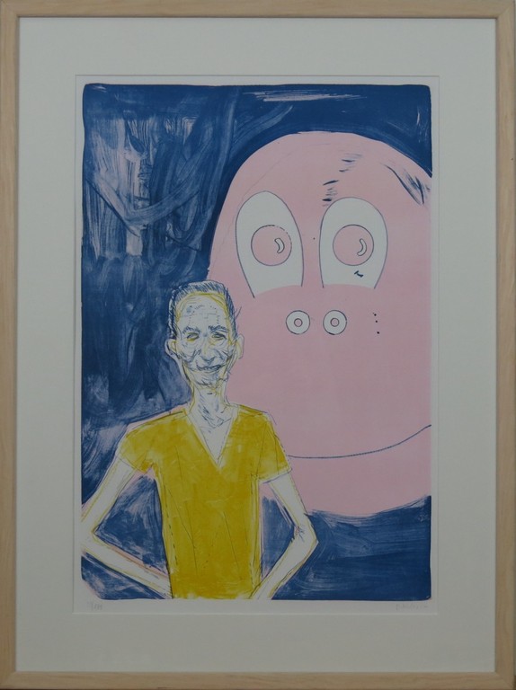 Daniel Richter: Litho, Man en roze beest - Ingelijst (groot) kopen? Bied vanaf 250!