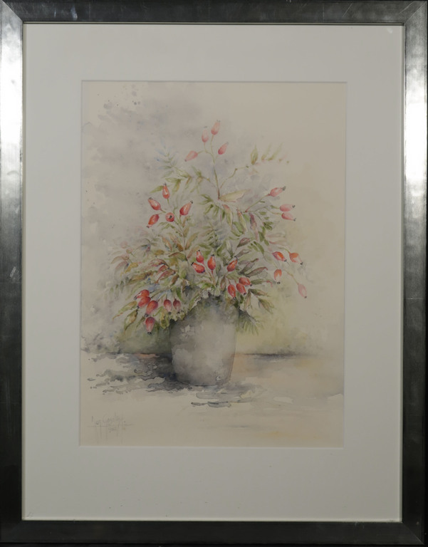 Jan Goselink: Aquarel, Rozenbottel - Ingelijst kopen? Bied vanaf 35!