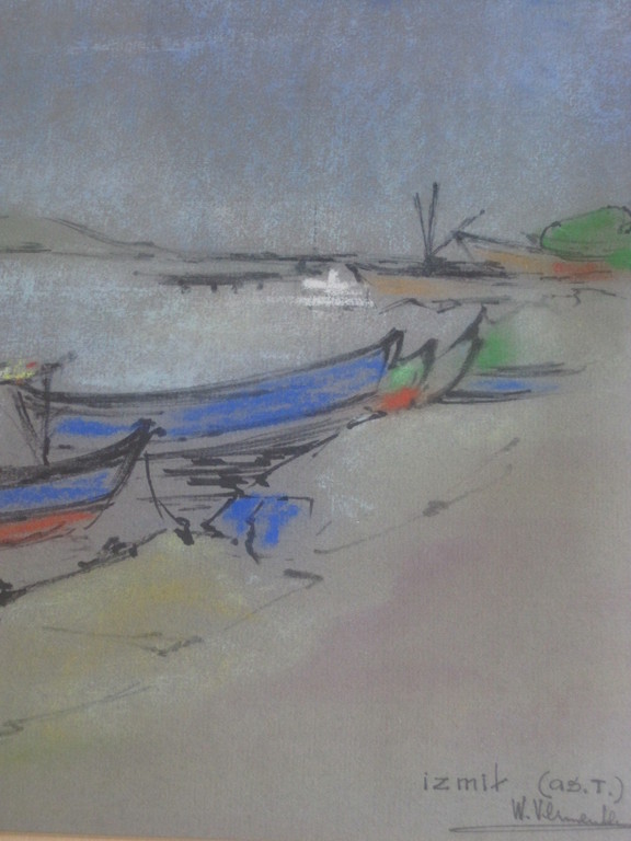 Fraaie pastel "bootjes bij Izmit Turkije"gesign W. Vermeulen 7 / 5 1966  kopen? Bied vanaf 1!