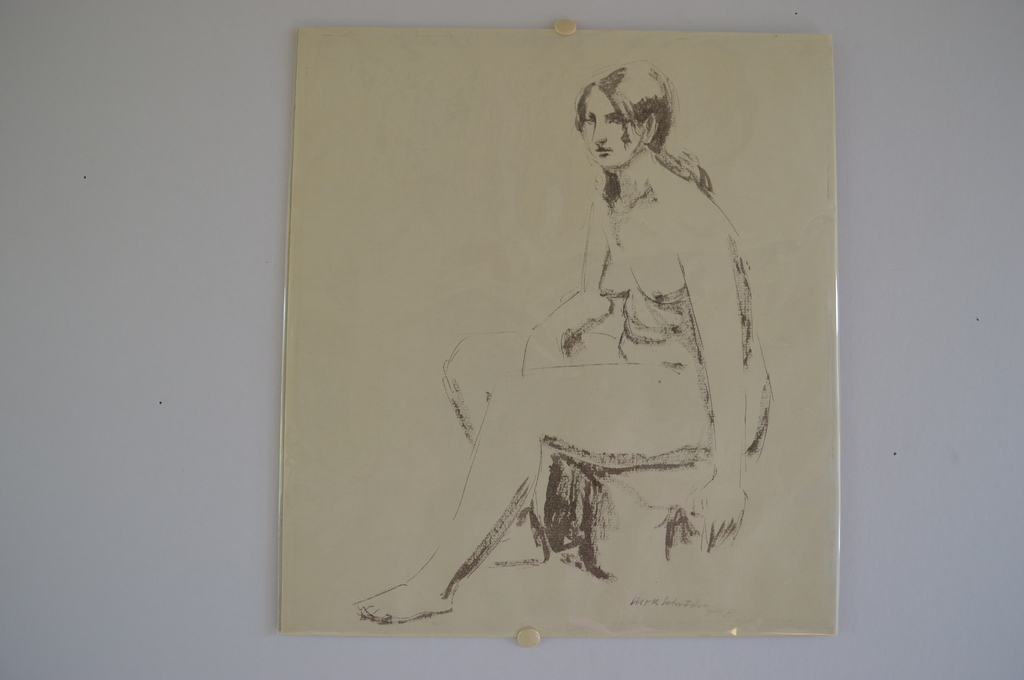Sierk Schröder (Ambon 1903-Wassenaar 2002) zittend naakt, inkt - 1977 verkocht voor € 95!