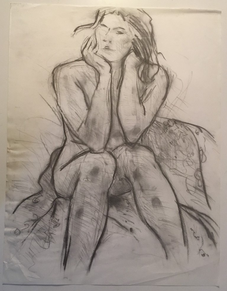 Onbekende Kunstenaar - Tekening Houtskool - Zittend Naakt kopen? Bied vanaf 1!