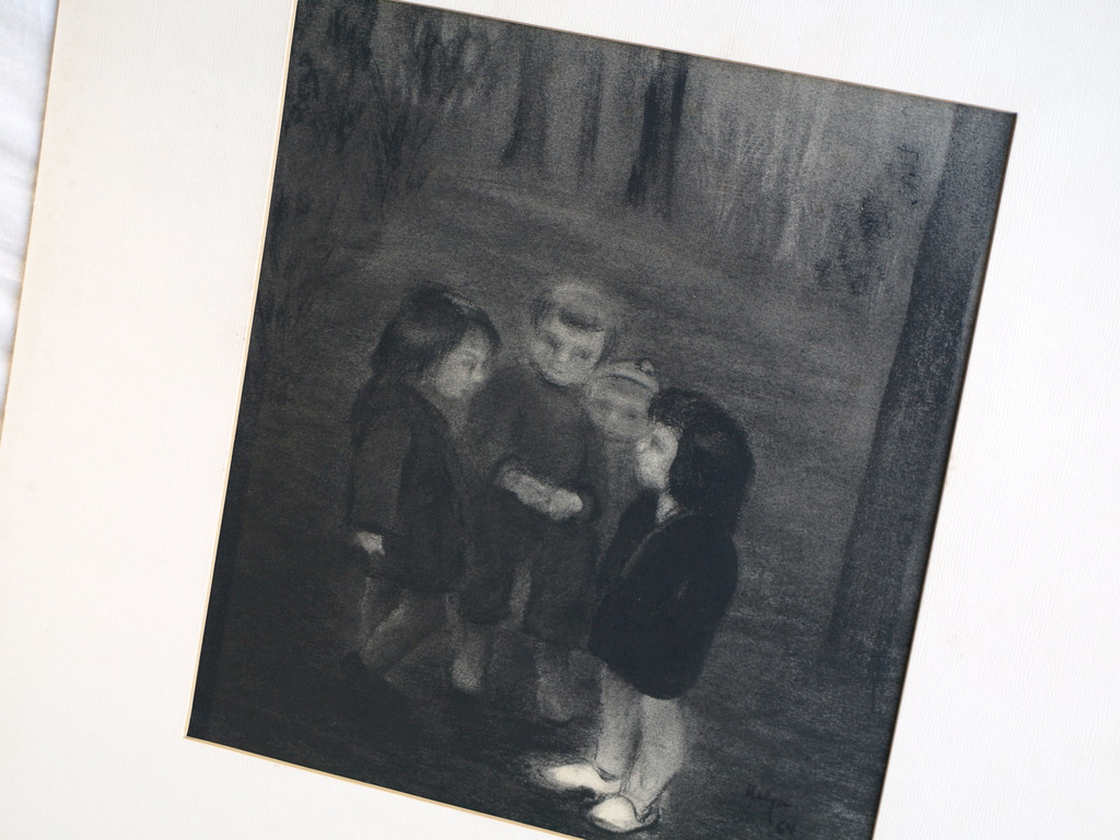 Onbekende kunstenares : Tekening – Kinderen in het bos – Gesigneerd - 1964 kopen? Bied vanaf 50!