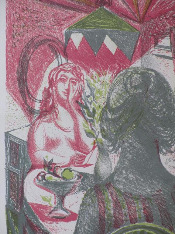 Nicolaas Wijnberg, Interieur met vrouwen en kind, Kleurenlitho kopen? Bied vanaf 35!