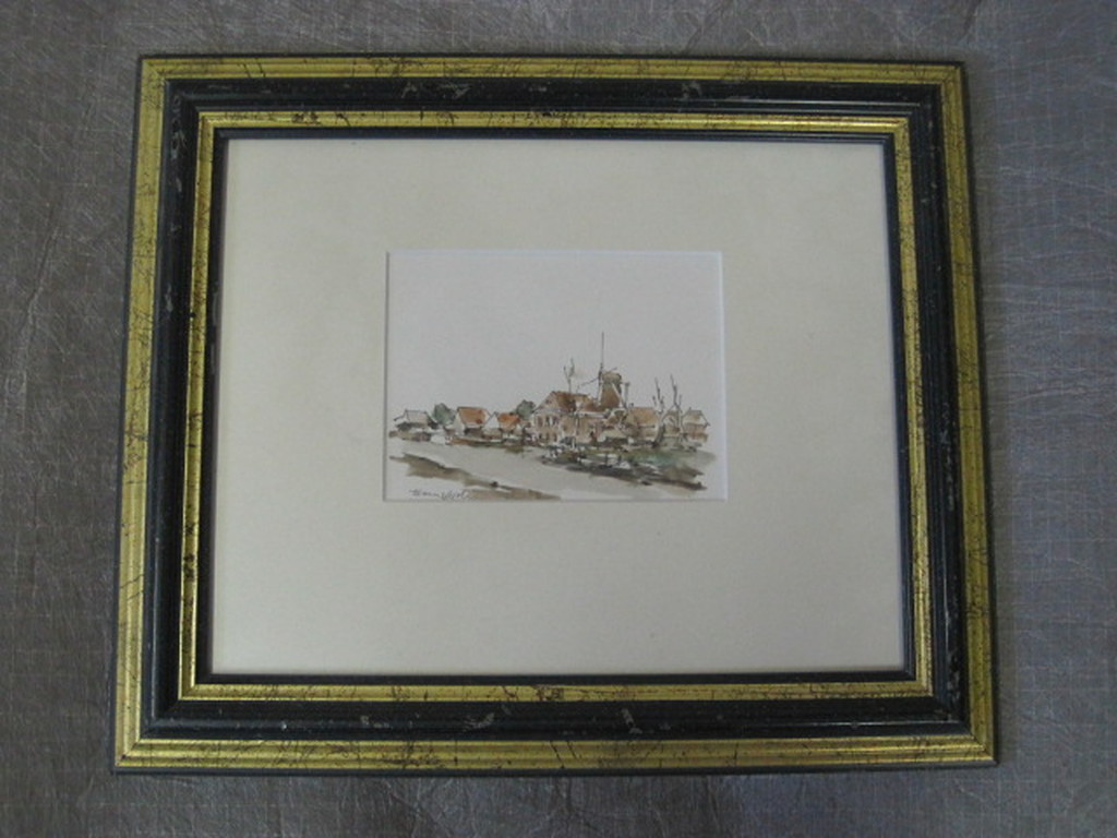 gesigneerd "Koster" aquarel Hollands dorp met molen omstreeks 1960 kopen? Bied vanaf 1!