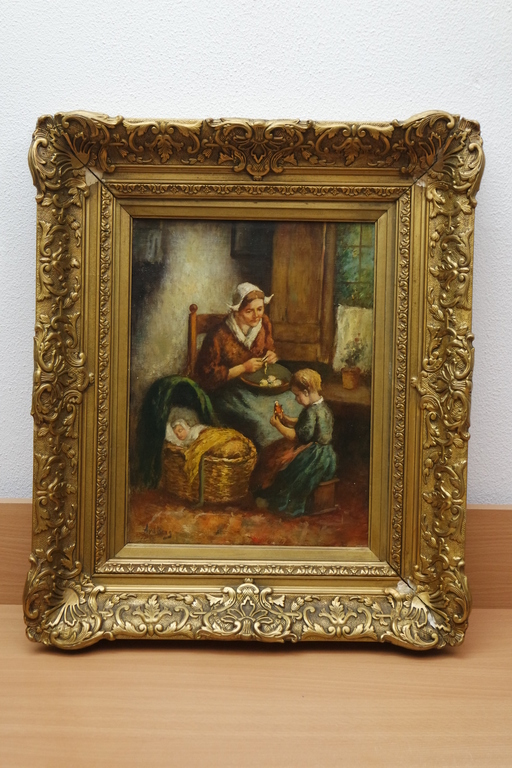 Andries van den BERG (1852-1944) - olieverf op doek - moeder met kinderen kopen? Bied vanaf 240!