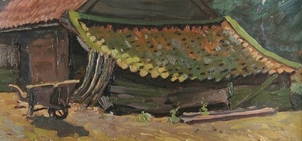 Joop Coenders: Olieverf op board 2x : Boerderij en Landschap met met molen kopen? Bied vanaf 275!