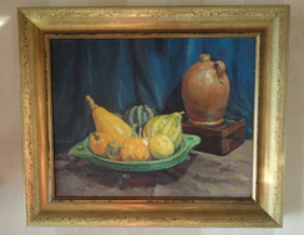 Leny IJserinkhuijsen - Leny IJserinkhuijsen (1923-2003), olieverf op doek, stilleven met o.a. pompoenen verkocht voor € 1!
