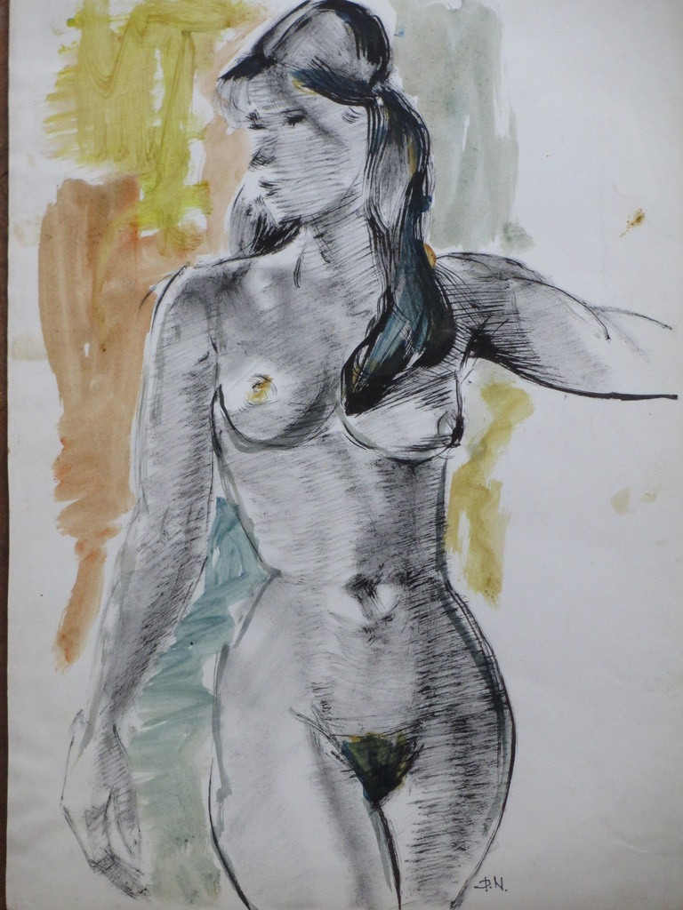 Isaac Naarden, Staand naakt, Gemengde techniek verkocht voor € 40!