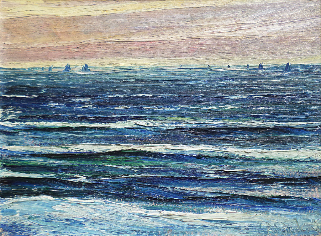 Peter van den Braken - Zee, olieverf op doek (ingelijst) verkocht voor € 220!