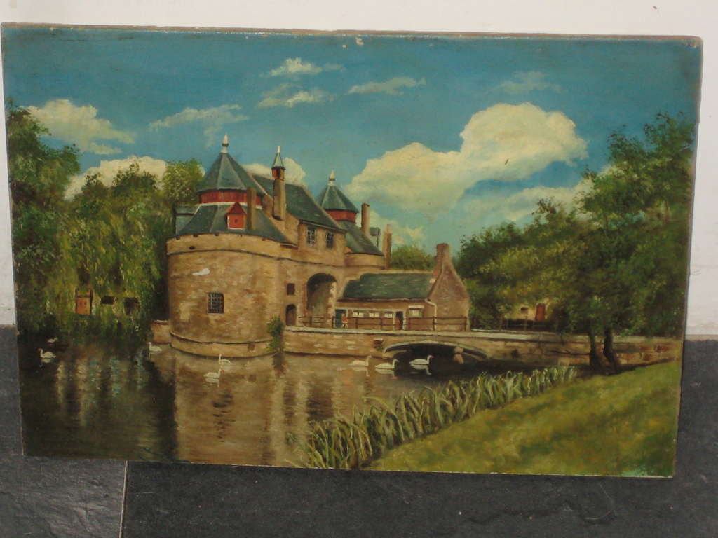 ongesigneerd landschap met kasteel olieverf op board kopen? Bied vanaf 10!